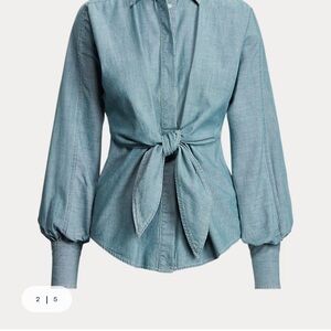 Ralph Lauren Chambray Blue Button Down Tie-Front Shirt